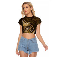Personalised All Gold New Zealand Darts Raglan Cropped T Shirt Aoteroa Fern Maori Galaxy Style LT14 Female Gold - Polynesian Pride