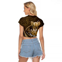 Personalised All Gold New Zealand Darts Raglan Cropped T Shirt Aoteroa Fern Maori Galaxy Style LT14 - Polynesian Pride