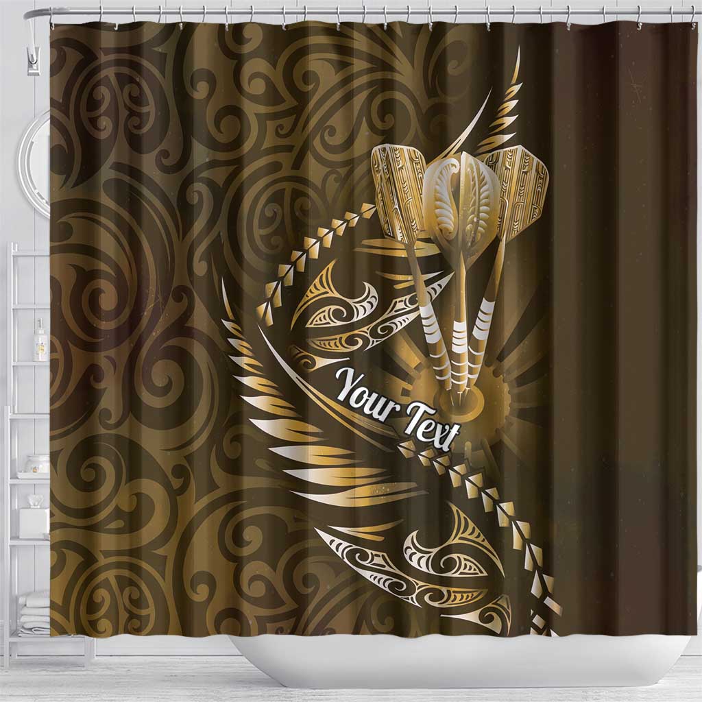 Personalised All Gold New Zealand Darts Shower Curtain Aoteroa Fern Maori Galaxy Style LT14 - Polynesian Pride