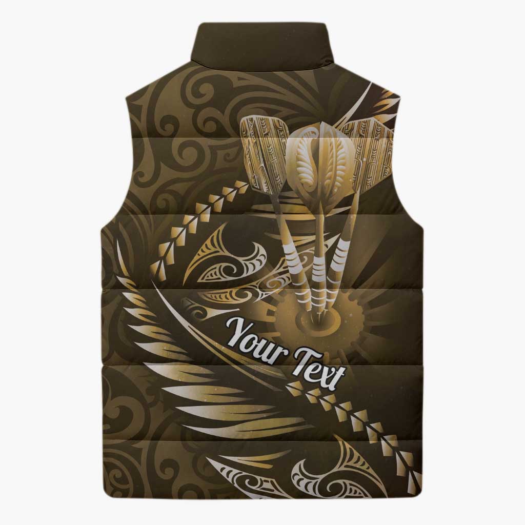 Personalised All Gold New Zealand Darts Sleeveless Puffer Jacket Aoteroa Fern Maori Galaxy Style - Polynesian Pride