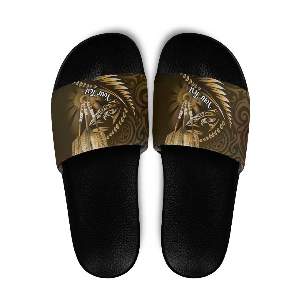 Personalised All Gold New Zealand Darts Slide Sandals Aoteroa Fern Maori Galaxy Style - Polynesian Pride