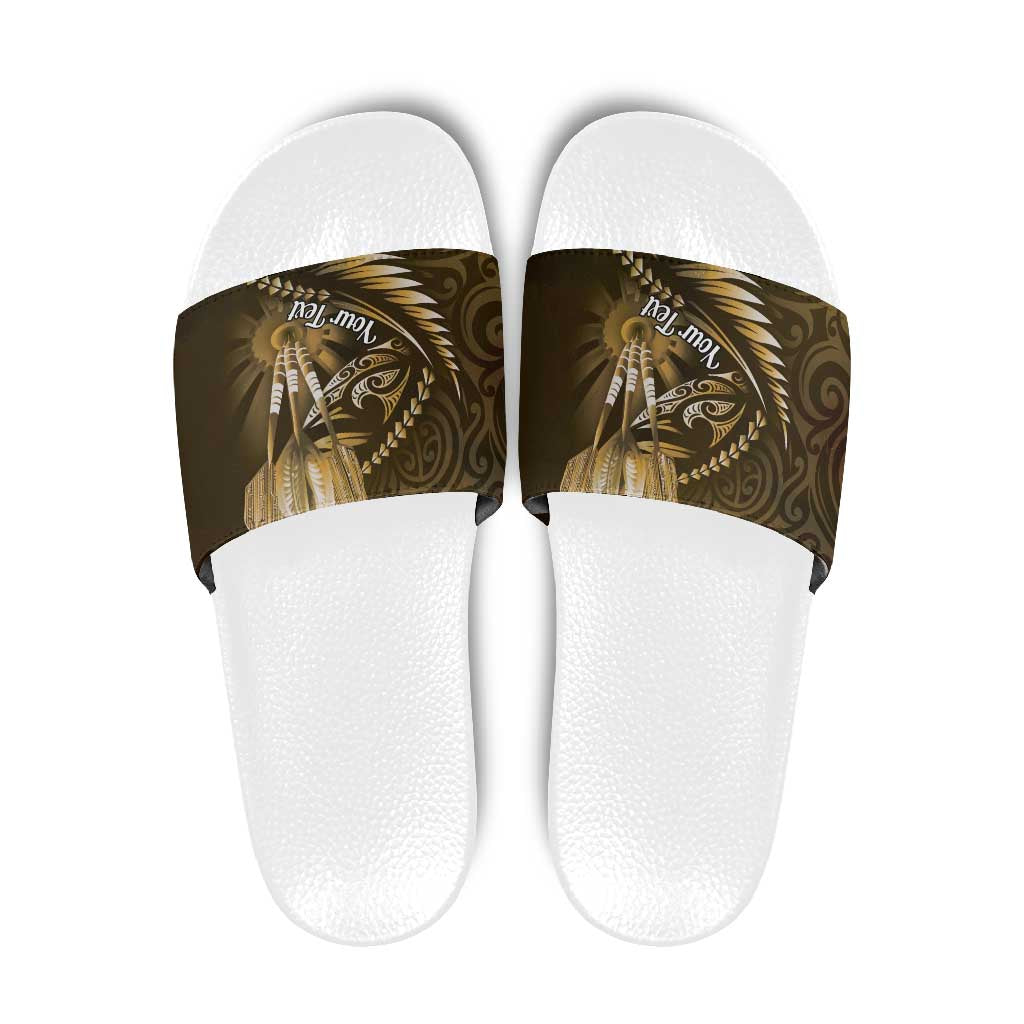 Personalised All Gold New Zealand Darts Slide Sandals Aoteroa Fern Maori Galaxy Style - Polynesian Pride