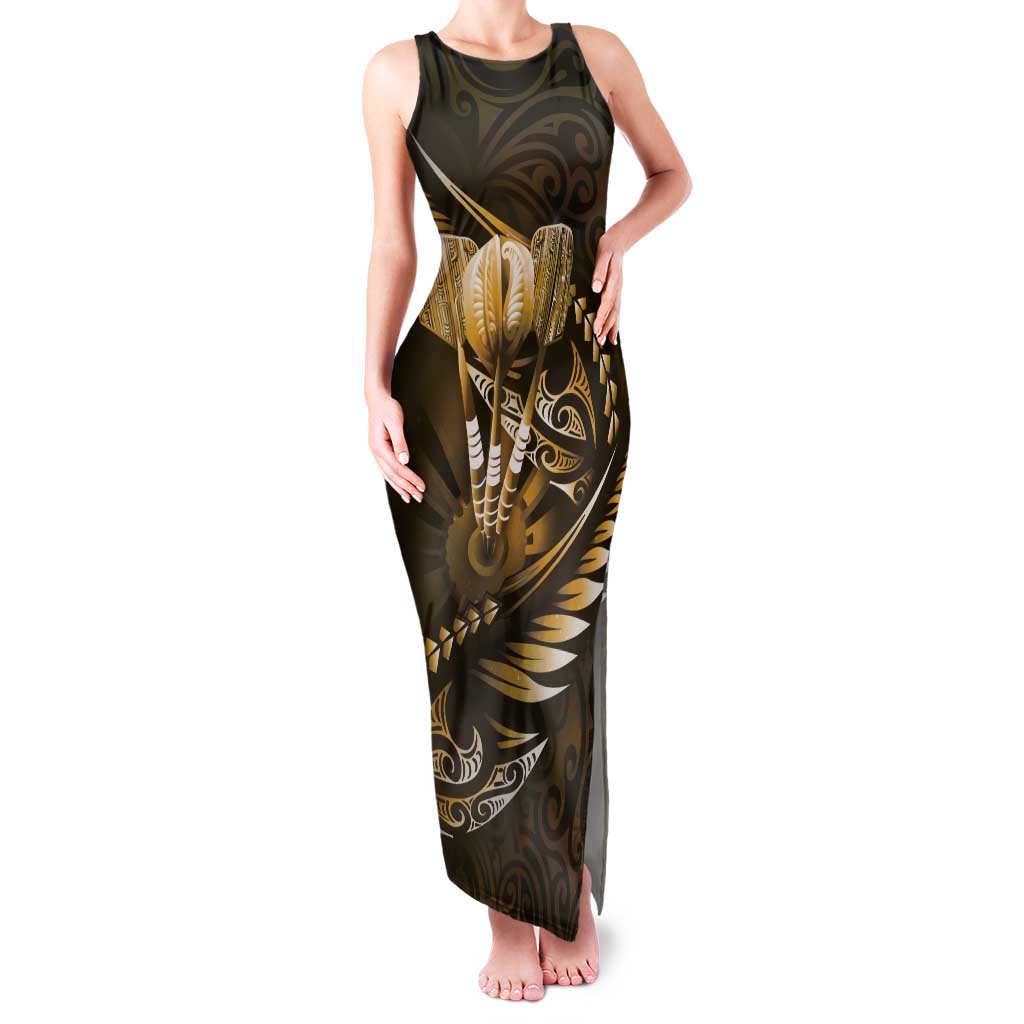 Personalised All Gold New Zealand Darts Tank Maxi Dress Aoteroa Fern Maori Galaxy Style LT14 Women Gold - Polynesian Pride