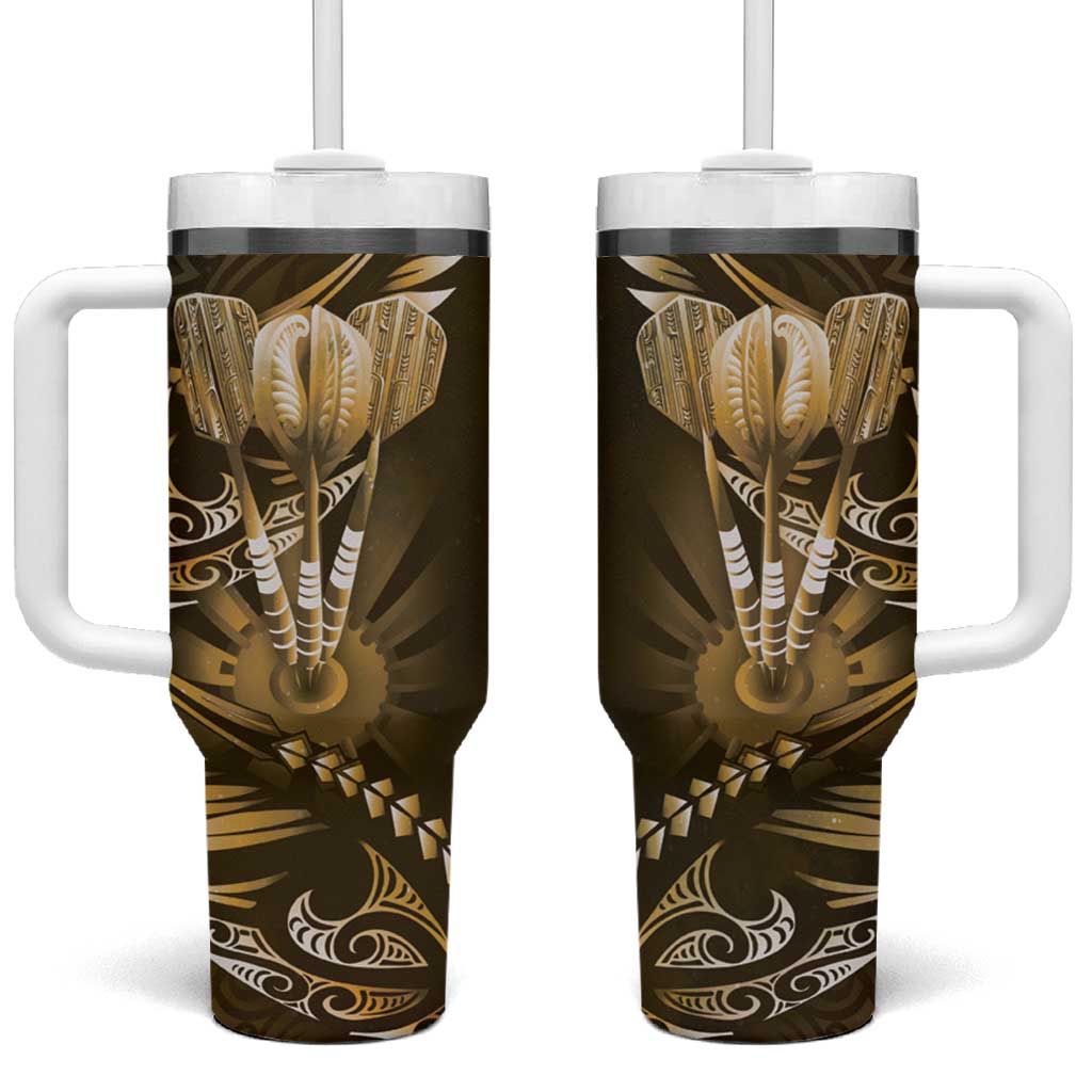 All Gold New Zealand Darts Tumbler With Handle Aoteroa Fern Maori Galaxy Style