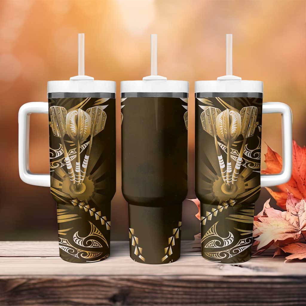 All Gold New Zealand Darts Tumbler With Handle Aoteroa Fern Maori Galaxy Style
