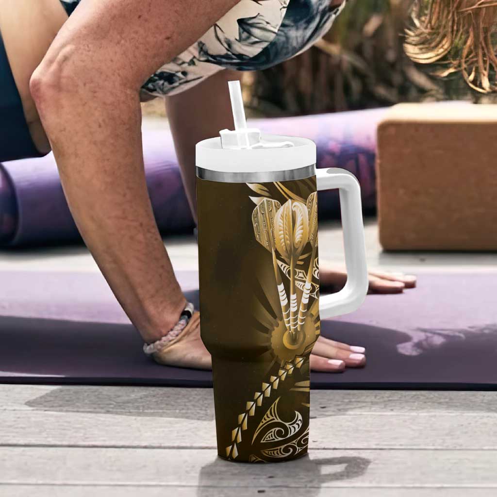 All Gold New Zealand Darts Tumbler With Handle Aoteroa Fern Maori Galaxy Style