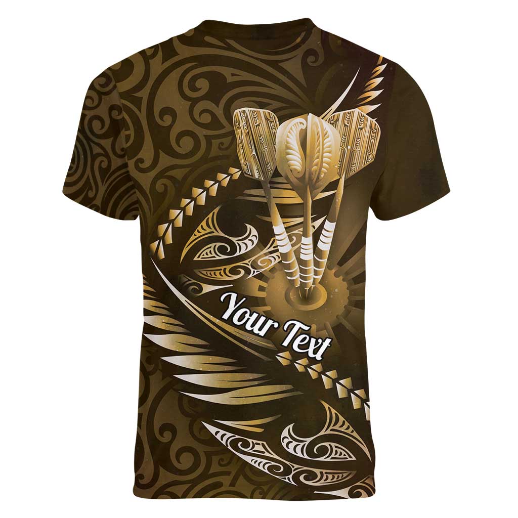 Personalised All Gold New Zealand Darts Women V-Neck T-Shirt Aoteroa Fern Maori Galaxy Style LT14 - Polynesian Pride
