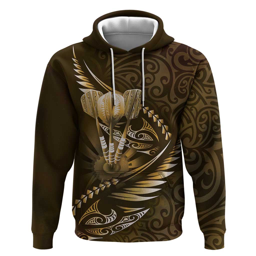 Personalised All Gold New Zealand Darts Zip Hoodie Aoteroa Fern Maori Galaxy Style LT14 Pullover Hoodie Gold - Polynesian Pride
