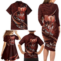 Personalised All Red New Zealand Darts Family Matching Long Sleeve Bodycon Dress and Hawaiian Shirt Aoteroa Fern Maori Galaxy Style LT14 - Polynesian Pride