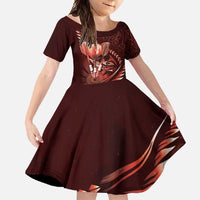 Personalised All Red New Zealand Darts Family Matching Mermaid Dress and Hawaiian Shirt Aoteroa Fern Maori Galaxy Style LT14 Daughter's Dress Red - Polynesian Pride