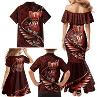 Personalised All Red New Zealand Darts Family Matching Mermaid Dress and Hawaiian Shirt Aoteroa Fern Maori Galaxy Style LT14 - Polynesian Pride