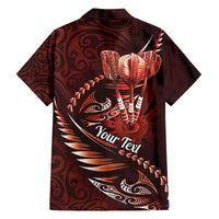 Personalised All Red New Zealand Darts Family Matching Off The Shoulder Long Sleeve Dress and Hawaiian Shirt Aoteroa Fern Maori Galaxy Style LT14 - Polynesian Pride