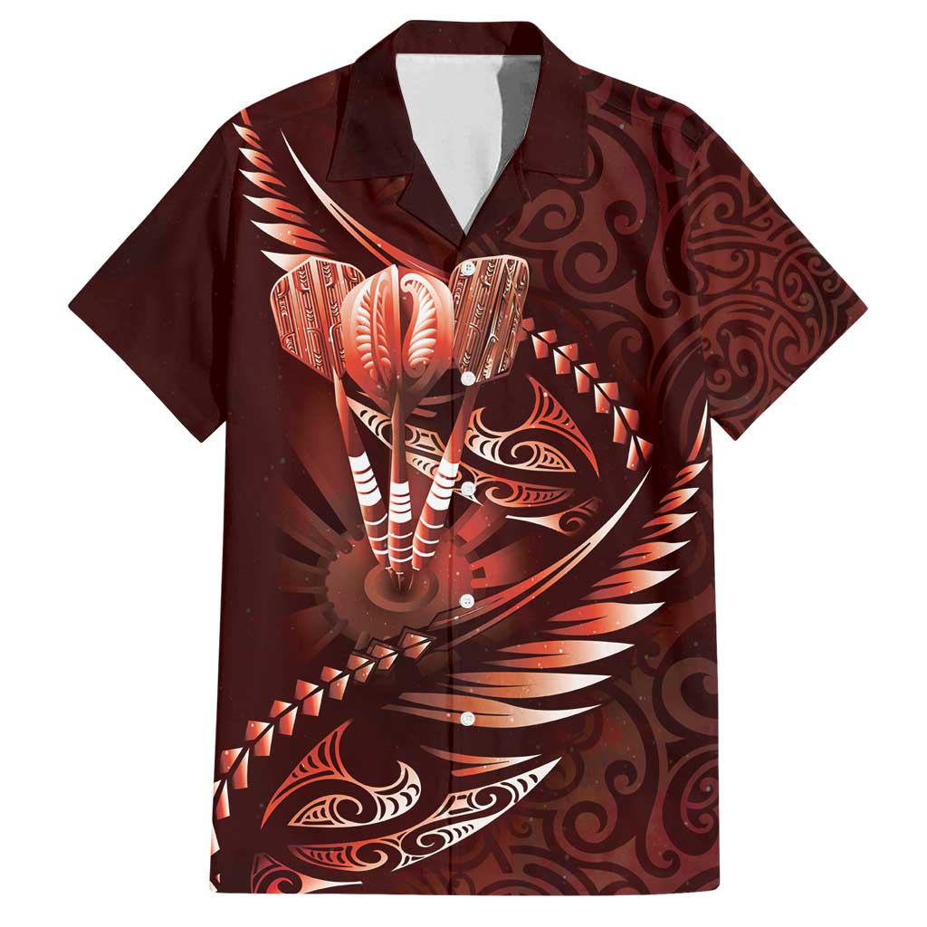 Personalised All Red New Zealand Darts Family Matching Off Shoulder Short Dress and Hawaiian Shirt Aoteroa Fern Maori Galaxy Style LT14 Dad's Shirt - Short Sleeve Red - Polynesian Pride