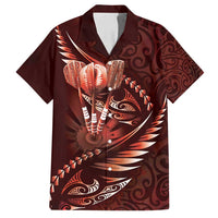 Personalised All Red New Zealand Darts Family Matching Off Shoulder Short Dress and Hawaiian Shirt Aoteroa Fern Maori Galaxy Style LT14 Dad's Shirt - Short Sleeve Red - Polynesian Pride