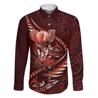 Personalised All Red New Zealand Darts Family Matching Off Shoulder Short Dress and Hawaiian Shirt Aoteroa Fern Maori Galaxy Style LT14 Dad's Shirt - Long Sleeve Red - Polynesian Pride