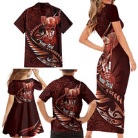 Personalised All Red New Zealand Darts Family Matching Short Sleeve Bodycon Dress and Hawaiian Shirt Aoteroa Fern Maori Galaxy Style LT14 - Polynesian Pride