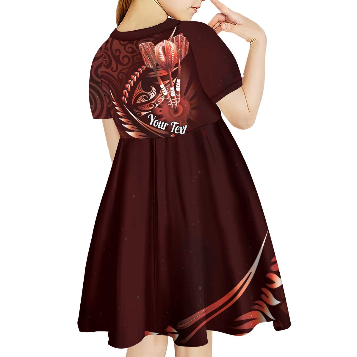 Personalised All Red New Zealand Darts Kid Short Sleeve Dress Aoteroa Fern Maori Galaxy Style LT14 - Polynesian Pride