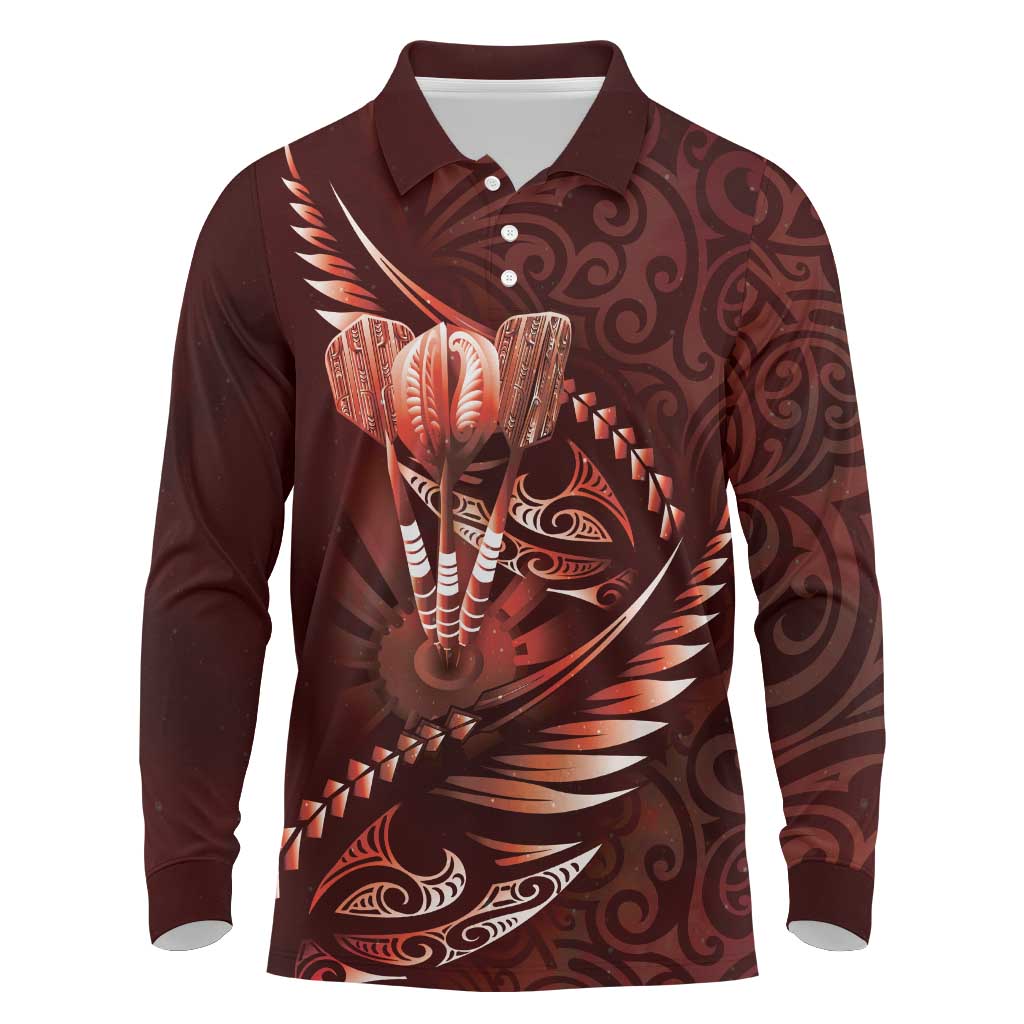 Personalised All Red New Zealand Darts Long Sleeve Polo Shirt Aoteroa Fern Maori Galaxy Style