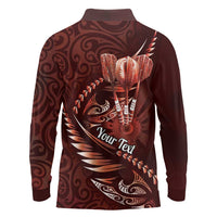 Personalised All Red New Zealand Darts Long Sleeve Polo Shirt Aoteroa Fern Maori Galaxy Style