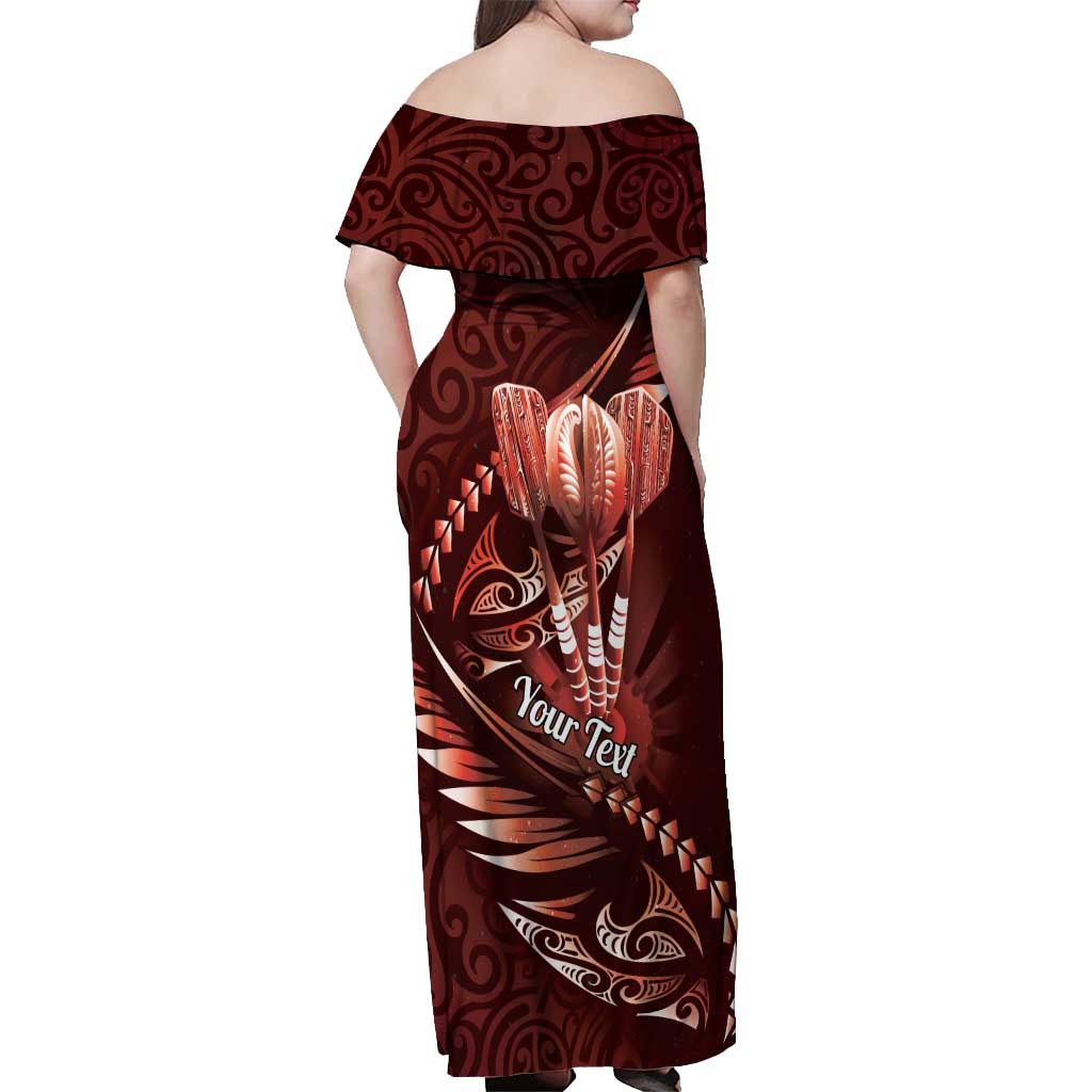 Personalised All Red New Zealand Darts Off Shoulder Maxi Dress Aoteroa Fern Maori Galaxy Style LT14 - Polynesian Pride