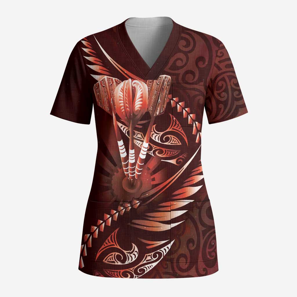 Personalised All Red New Zealand Darts Scrub Top Aoteroa Fern Maori Galaxy Style - Polynesian Pride