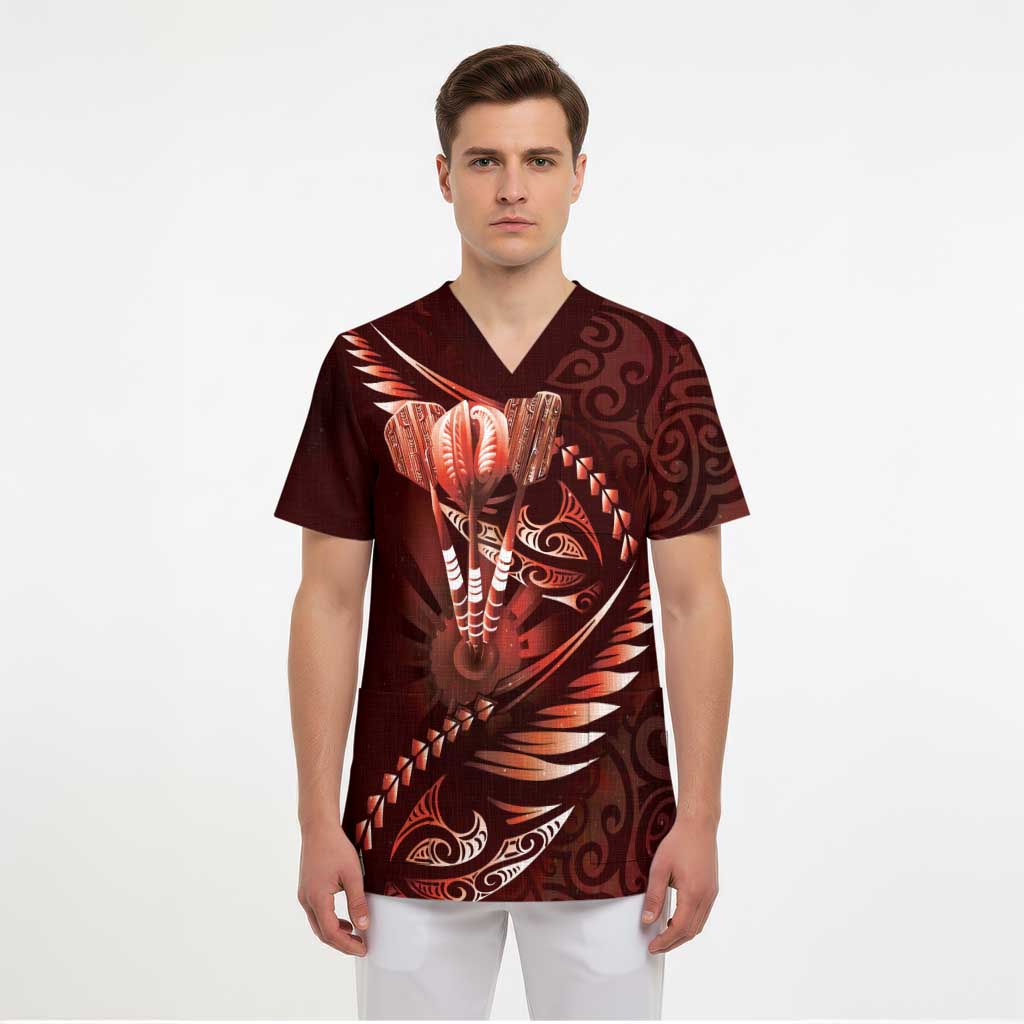 Personalised All Red New Zealand Darts Scrub Top Aoteroa Fern Maori Galaxy Style - Polynesian Pride