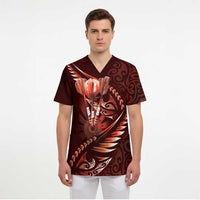 Personalised All Red New Zealand Darts Scrub Top Aoteroa Fern Maori Galaxy Style - Polynesian Pride