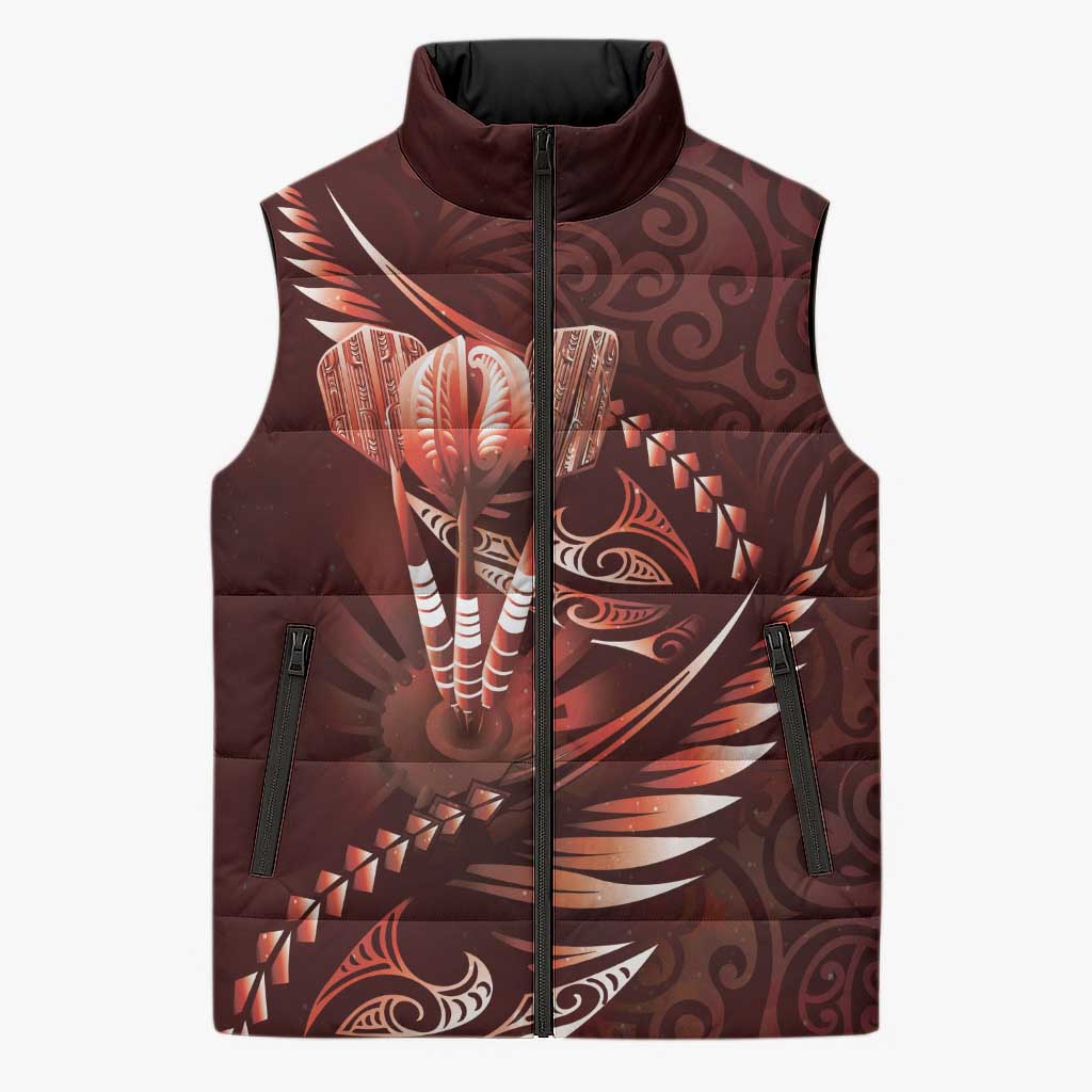 Personalised All Red New Zealand Darts Sleeveless Puffer Jacket Aoteroa Fern Maori Galaxy Style - Polynesian Pride