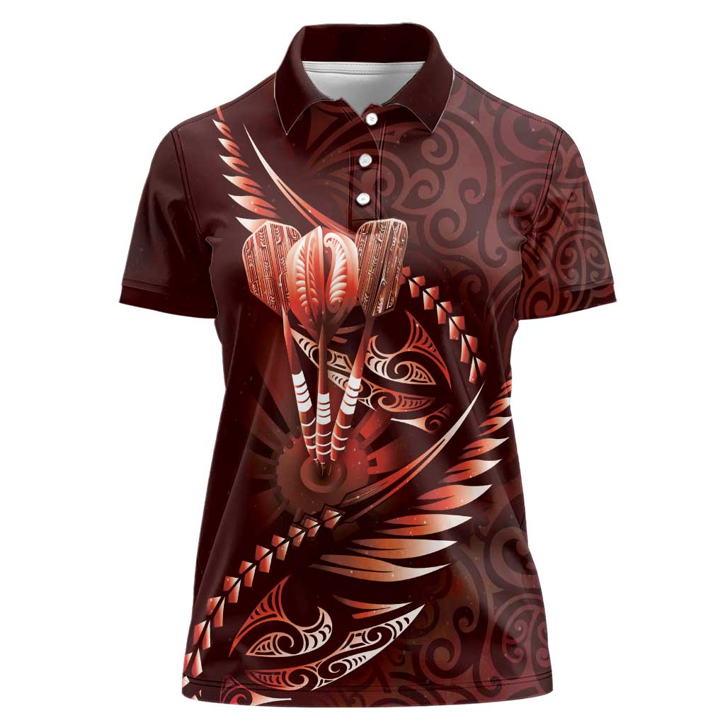 Personalised All Red New Zealand Darts Women Polo Shirt Aoteroa Fern Maori Galaxy Style