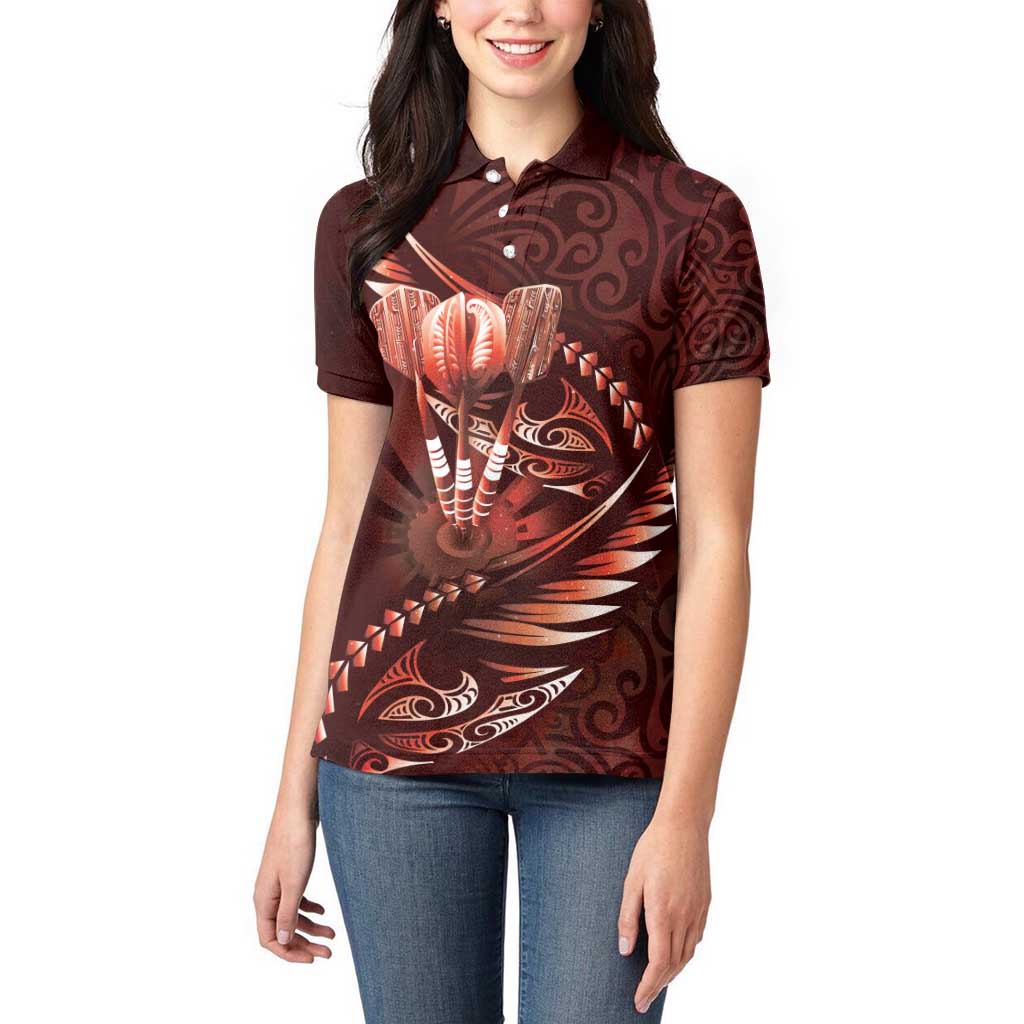 Personalised All Red New Zealand Darts Women Polo Shirt Aoteroa Fern Maori Galaxy Style