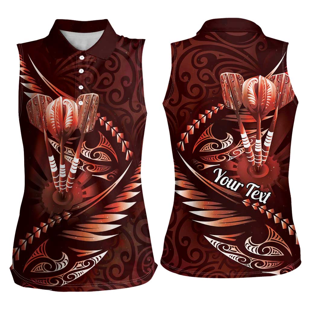 Personalised All Red New Zealand Darts Women Sleeveless Polo Shirt Aoteroa Fern Maori Galaxy Style