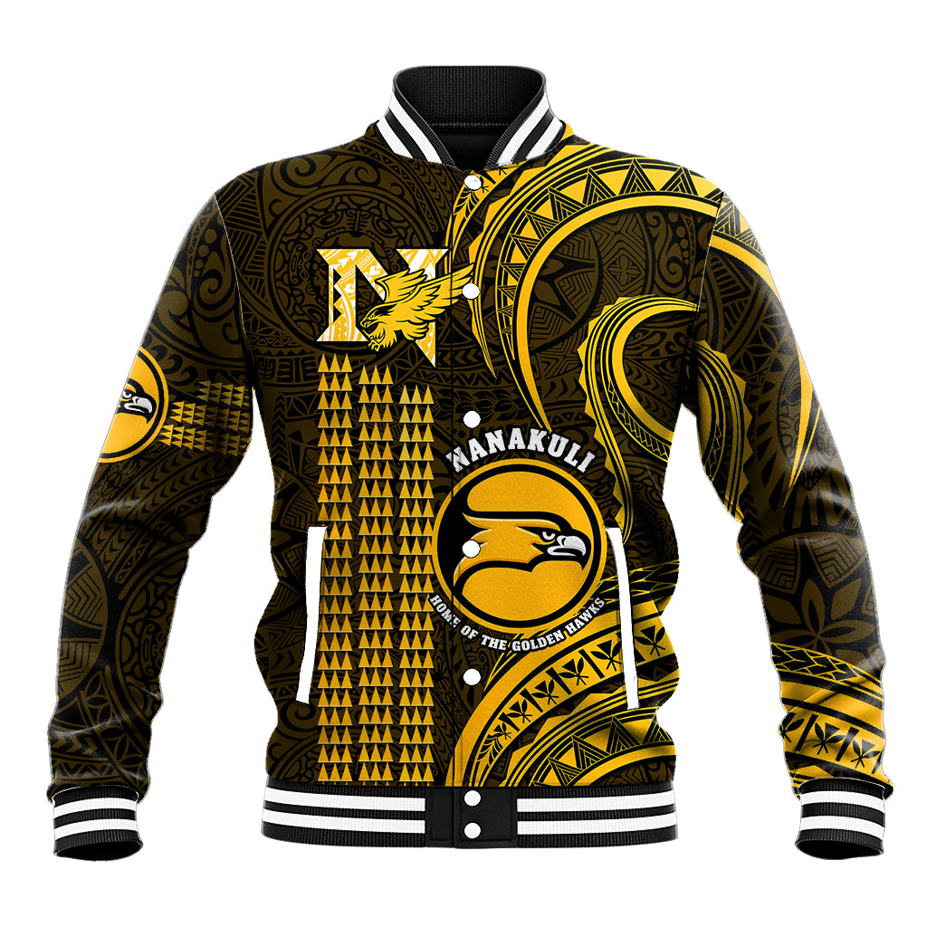 Personalised Hawaii Nanakuli High And Intermediate School Baseball Jacket Polynesian Kakau Pattern LT14 Unisex Gold - Polynesian Pride