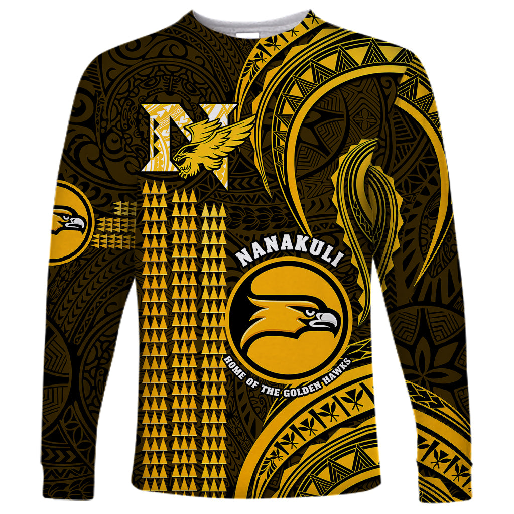 Personalised Hawaii Nanakuli High And Intermediate School Long Sleeve Shirt Polynesian Kakau Pattern LT14 Unisex Gold - Polynesian Pride