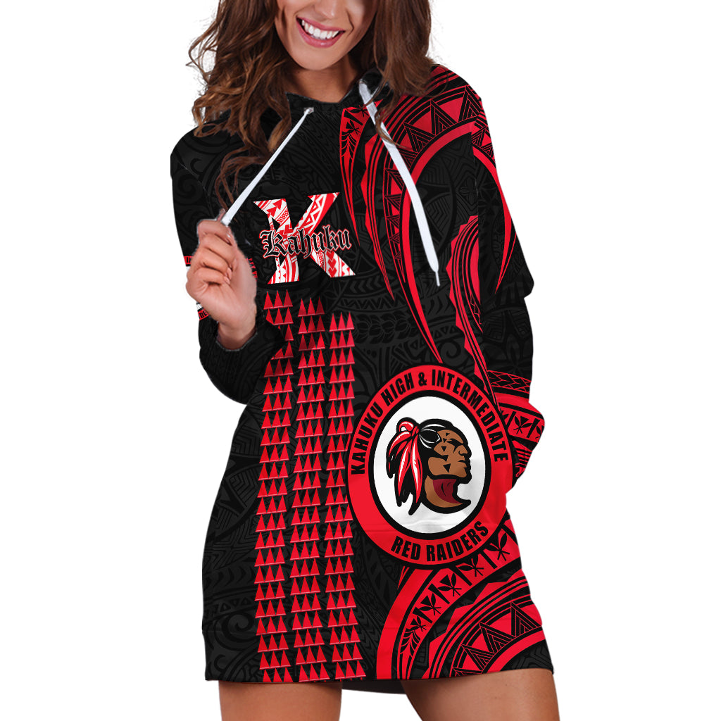 Hawaii Kahuku High And Intermediate School Hoodie Dress Red Raiders Kakau Pattern LT14 Red - Polynesian Pride