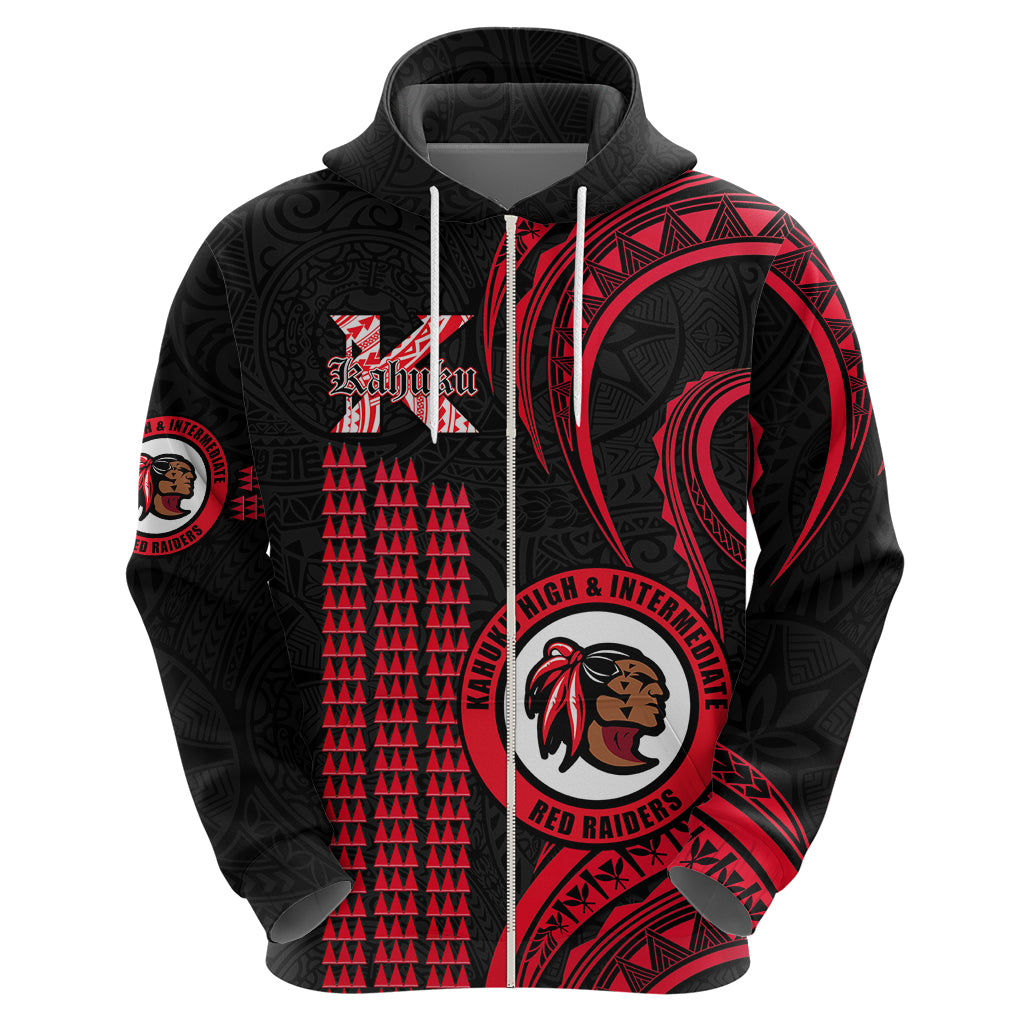 Custom Hawaii Kahuku High and Intermediate School Hoodie Red Raiders Kakau Pattern LT14 - Polynesian Pride