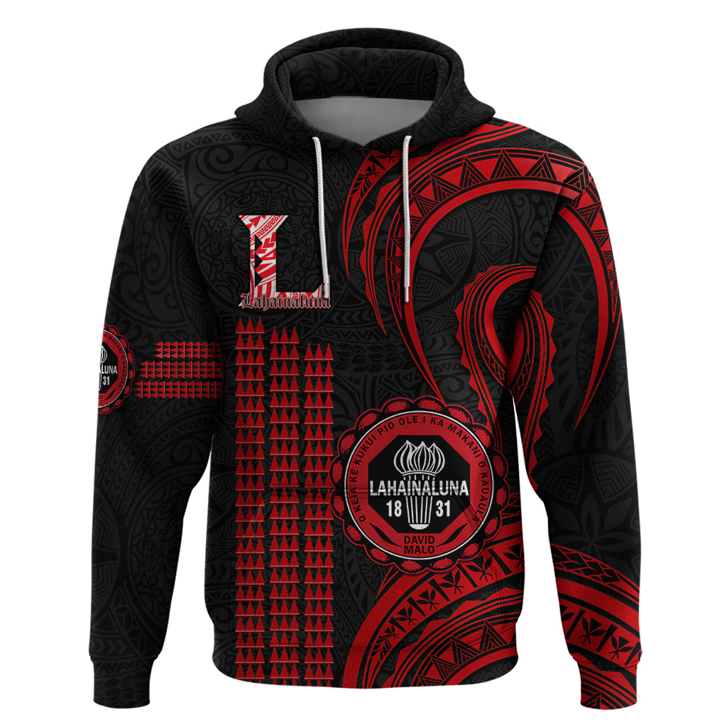 Hawaii Lahainaluna High School Hoodie Polynesian Kakau Pattern LT14 Pullover Hoodie Red - Polynesian Pride