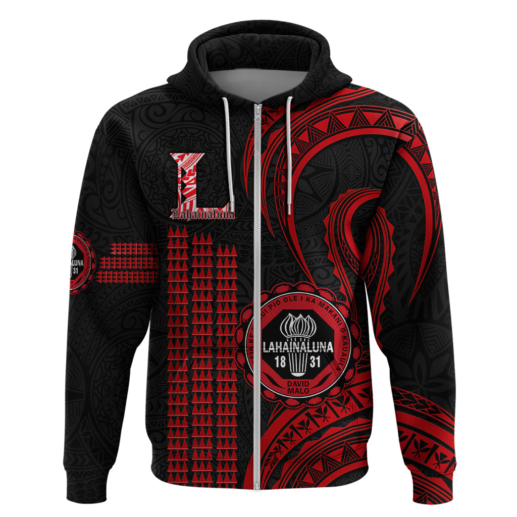 Hawaii Lahainaluna High School Hoodie Polynesian Kakau Pattern LT14 Zip Hoodie Red - Polynesian Pride