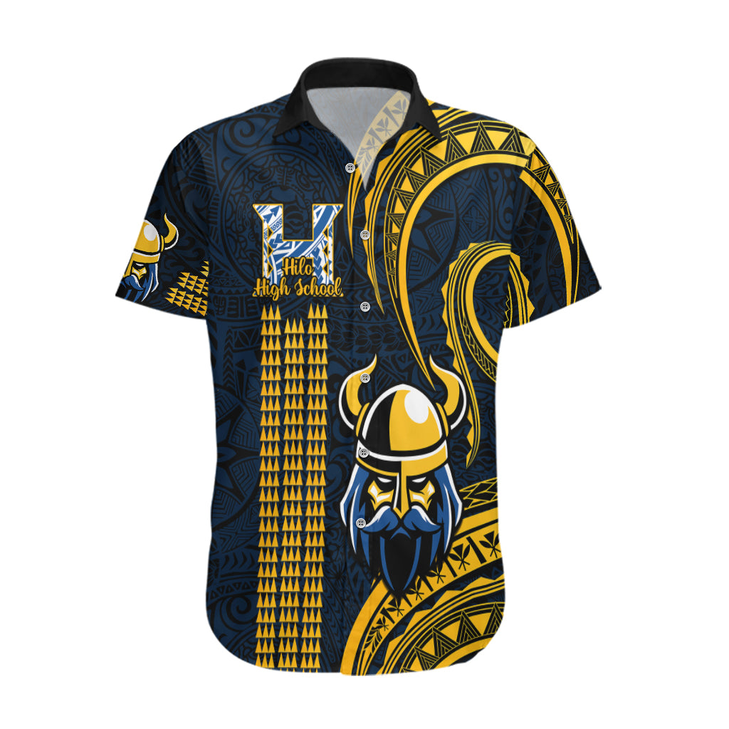 Hawaii Hilo High School Hawaiian Shirt Vikings Polynesian Kakau Pattern LT14 Gold - Polynesian Pride