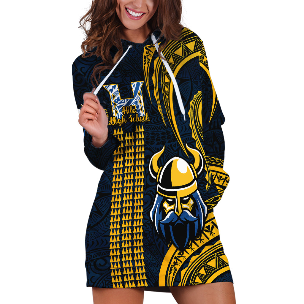 Personalised Hawaii Hilo High School Hoodie Dress Vikings Polynesian Kakau Pattern LT14 Gold - Polynesian Pride