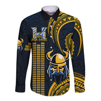 Personalised Hawaii Hilo High School Long Sleeve Button Shirt Vikings Polynesian Kakau Pattern LT14 Unisex Gold - Polynesian Pride
