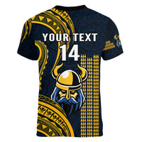 Personalised Hawaii Hilo High School Women V Neck T Shirt Vikings Polynesian Kakau Pattern LT14 - Polynesian Pride