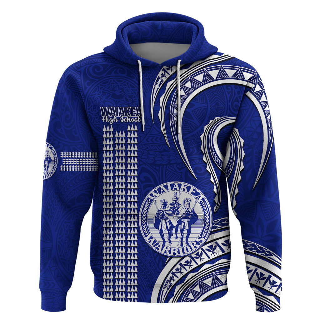 Hawaii Waiakea High School Hoodie Polynesian Kakau Pattern LT14 Pullover Hoodie Blue - Polynesian Pride