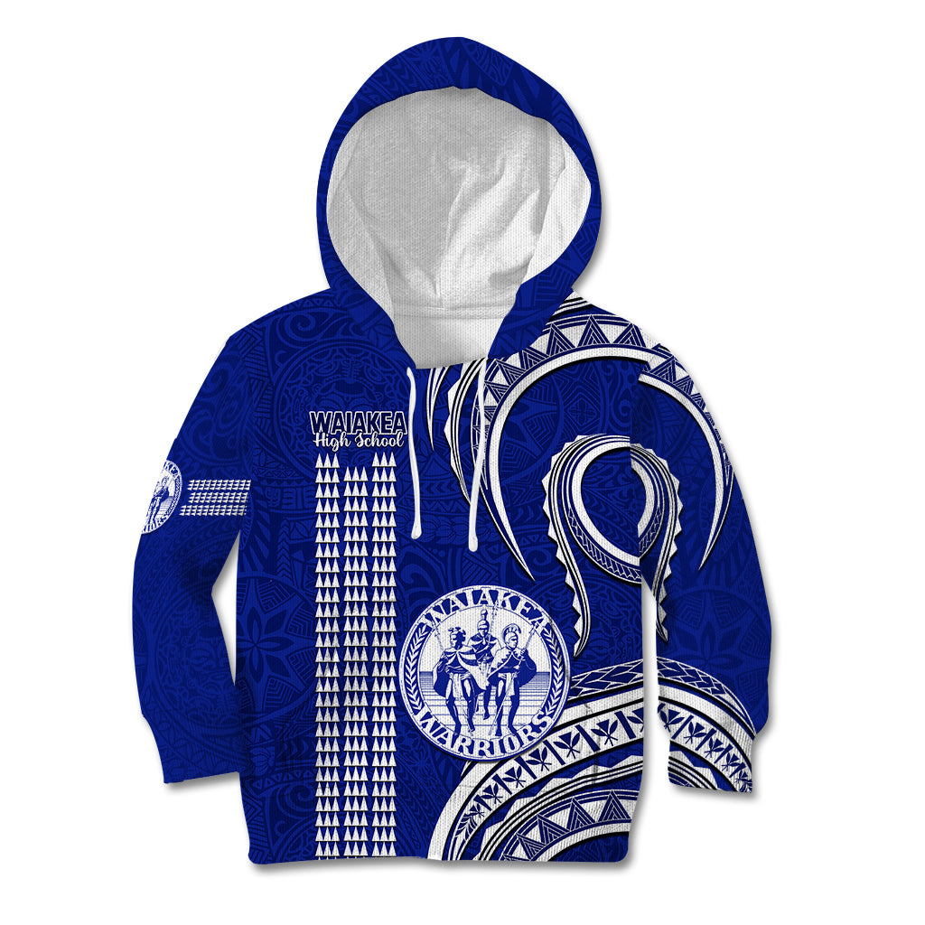 Hawaii Waiakea High School Kid Hoodie Polynesian Kakau Pattern LT14 Blue - Polynesian Pride