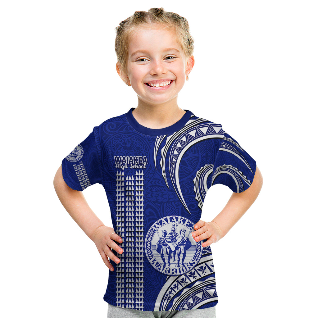 Hawaii Waiakea High School Kid T Shirt Polynesian Kakau Pattern LT14 Blue - Polynesian Pride