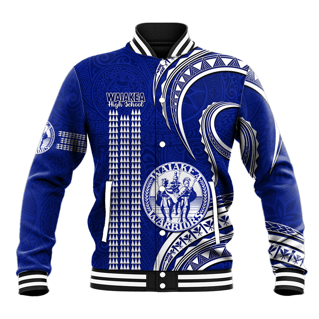 Personalised Hawaii Waiakea High School Baseball Jacket Polynesian Kakau Pattern LT14 Unisex Blue - Polynesian Pride