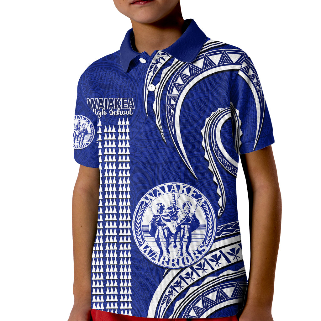 Personalised Hawaii Waiakea High School Kid Polo Shirt Polynesian Kakau Pattern LT14 Kid Blue - Polynesian Pride