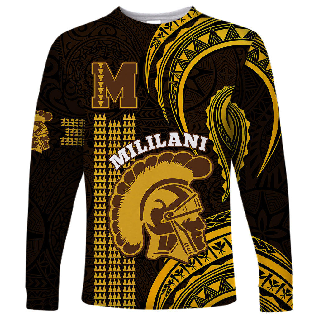 Personalised Hawaii Mililani High School Long Sleeve Shirt Polynesian Kakau Pattern LT14 Unisex Gold - Polynesian Pride