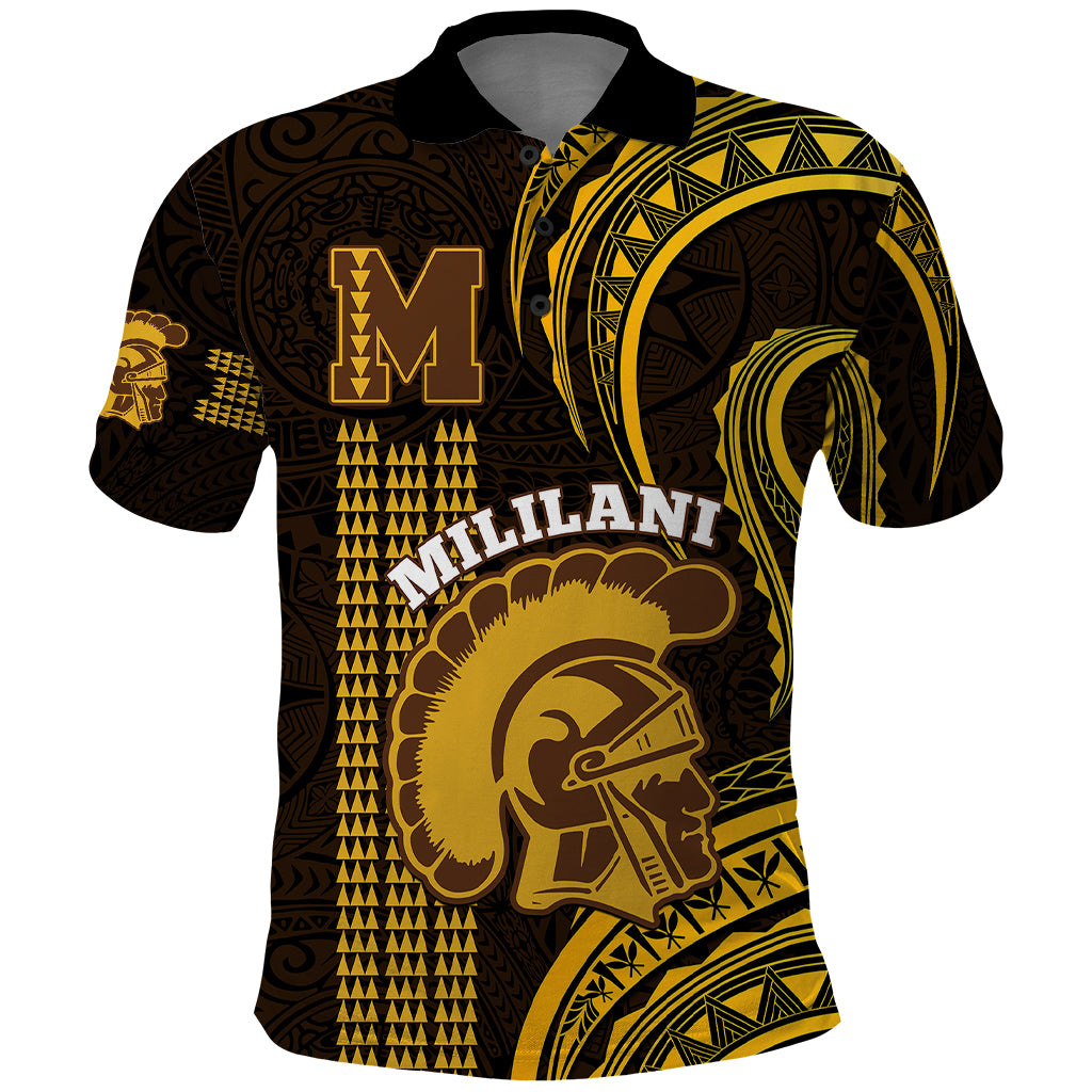 Custom Hawaii Mililani High School Polo Shirt - Polynesian Kakau Pattern LT14 Gold - Polynesian Pride