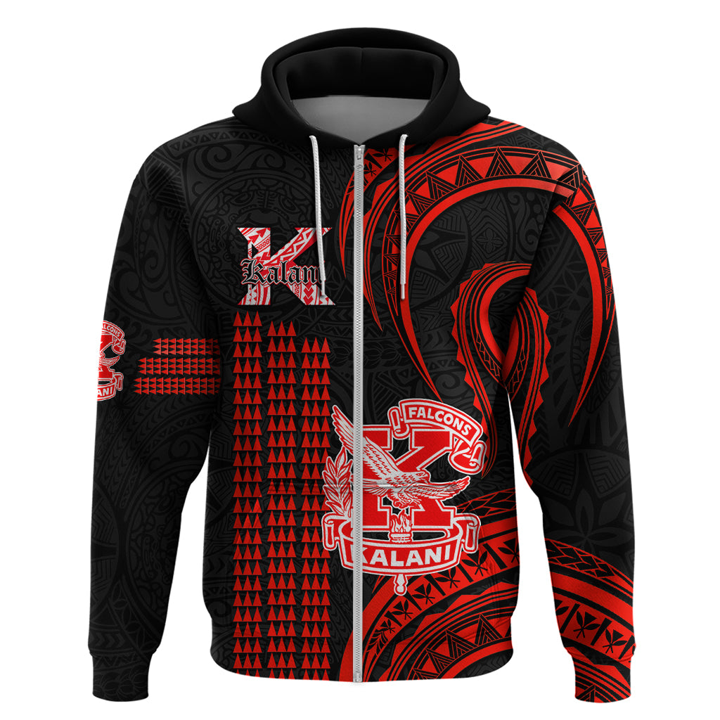 Custom Hawaii Kalani High School Hoodie Polynesian Kakau Pattern LT14 Zip Hoodie Red - Polynesian Pride