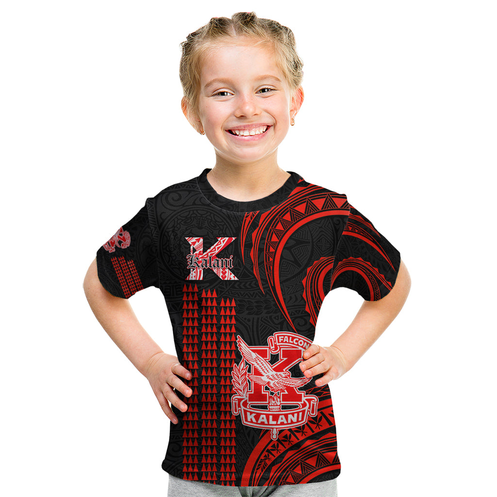 Personalised Hawaii Kalani High School Kid T Shirt Polynesian Kakau Pattern LT14 Red - Polynesian Pride